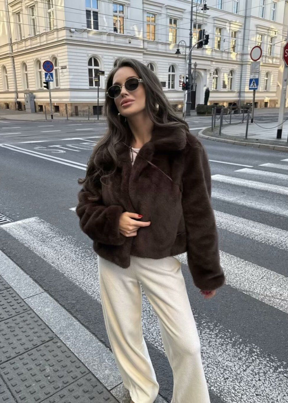 Plush Faux Fur Short Coat – Dark Brown