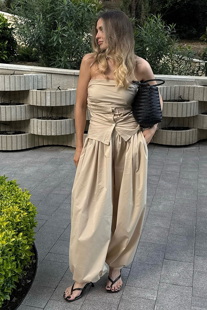 Cotton Lantern Wide Leg Pants