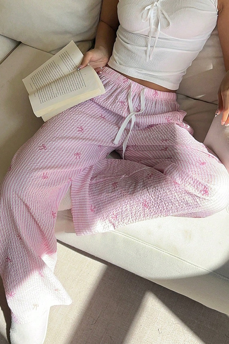 Striped Wide Leg Drawstring Pant