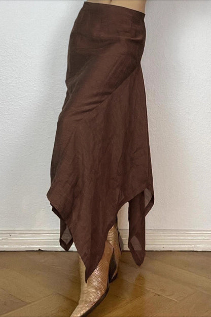 Solid Color Irregular Hem Maxi Skirt