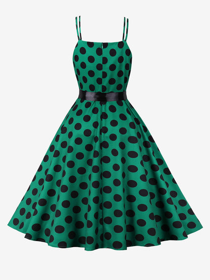 Polka Dot Vintage Midi Swing Dress for Women - 1950s A-Line Belted Rockabilly Slip Sun Dress - Summer Holiday Party 2026