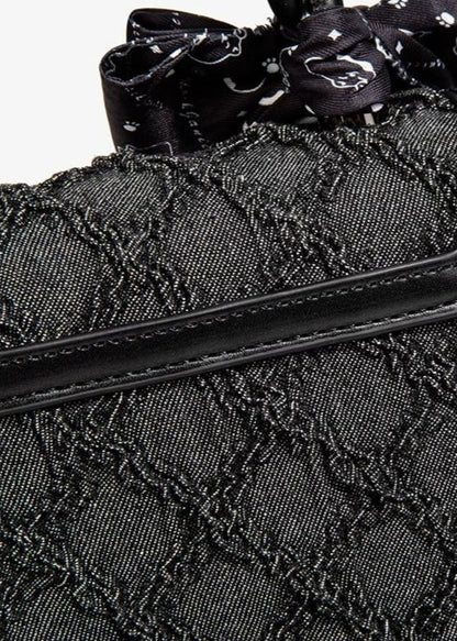 Aurelia Noir - Textured Faux Leather Mini Handbag with Printed Bow