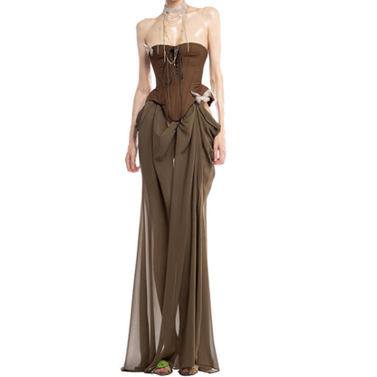 Butterfly applique hollow out corset tube dress