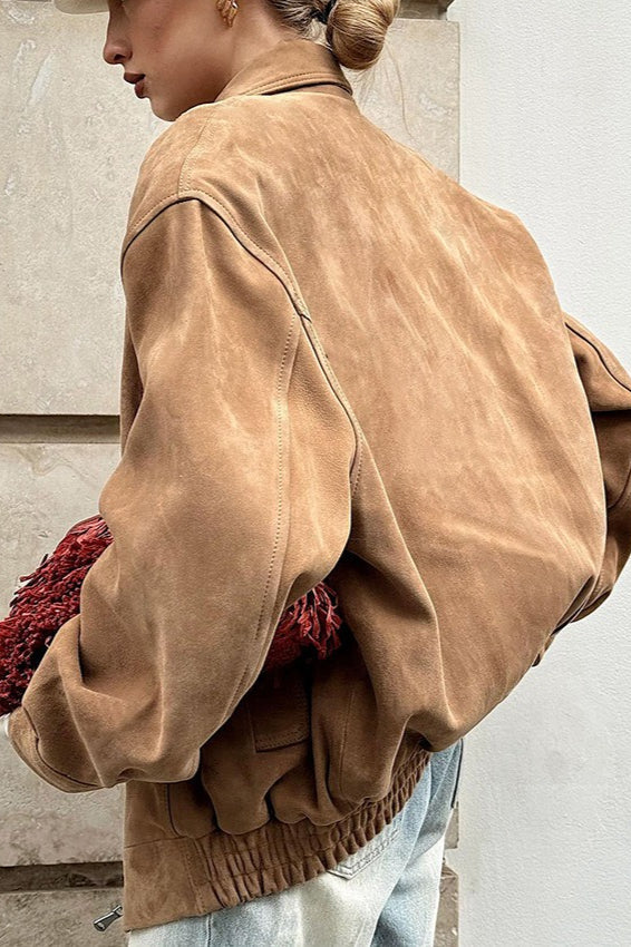 Retro Faux Suede Collared Jacket