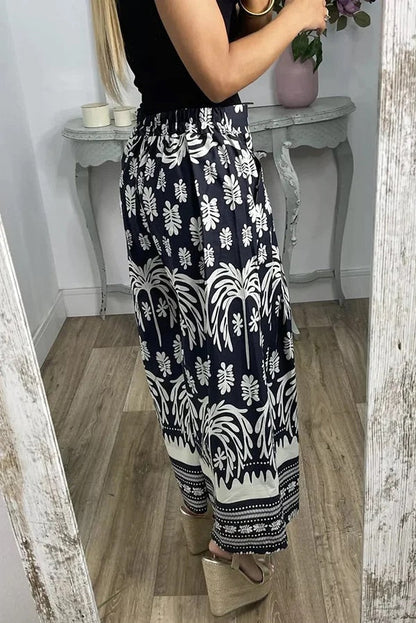 Unique Print Elastic Waist Loose Pocket Holiday Wide Leg Pants