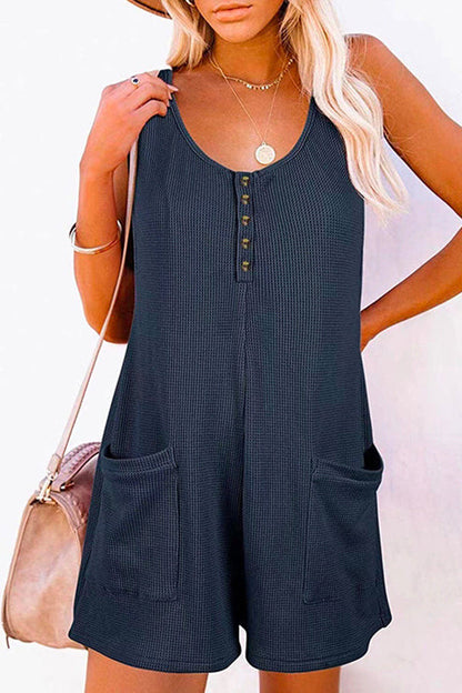 Scoop Neck Pockets Solid Tank Romper
