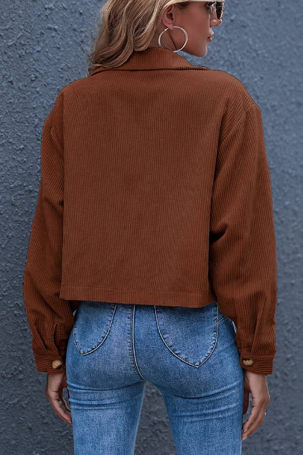 Flap Pockets Turn Down Collar Corduroy Shacket