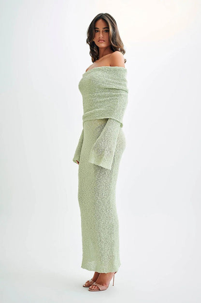 Off Shoulder One Shoulder Knit Sweater Dress