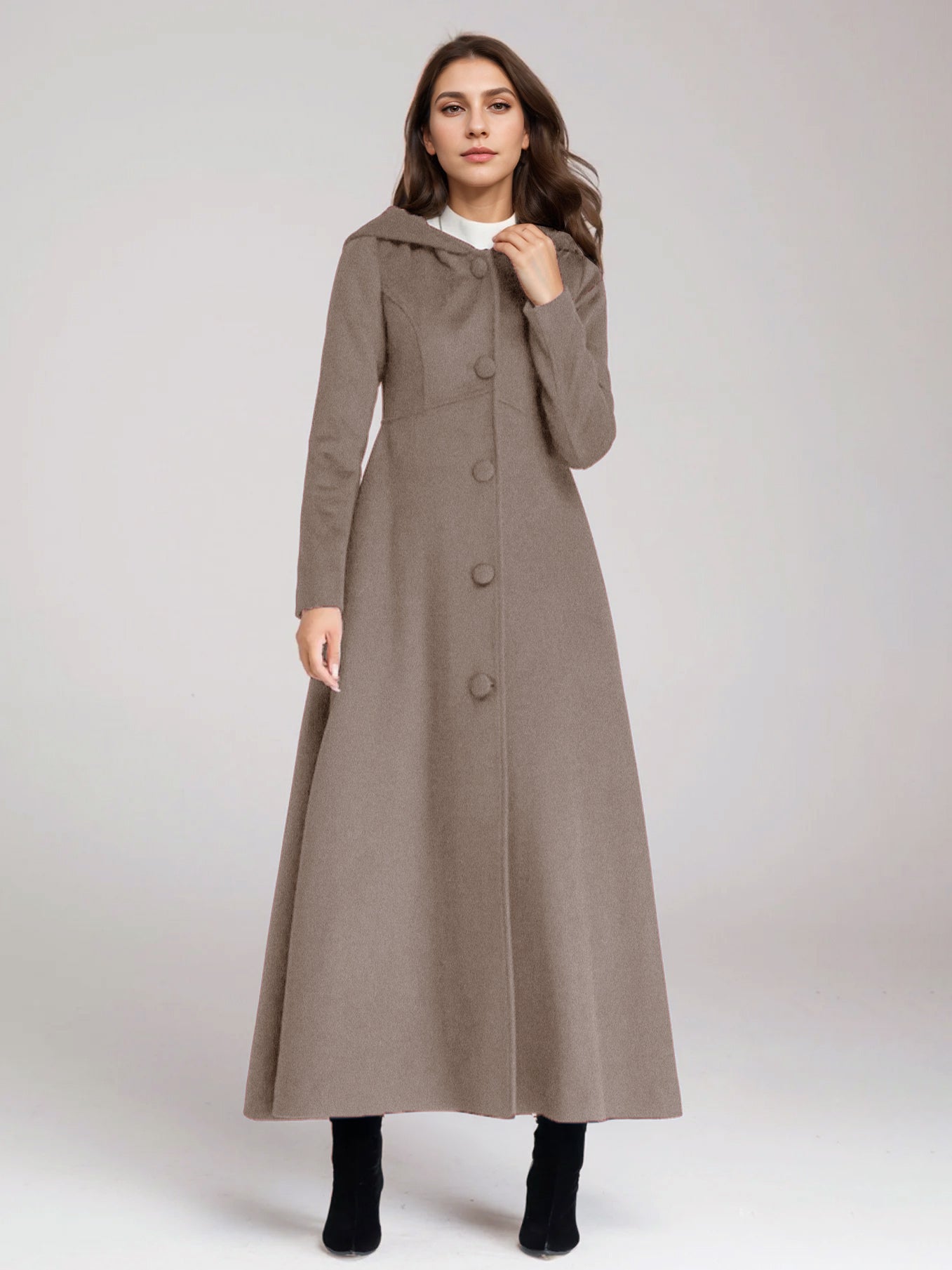 Wool Blend Coat With Hood Dark Navy A-line Flared Maxi Outerwear For Women 2026