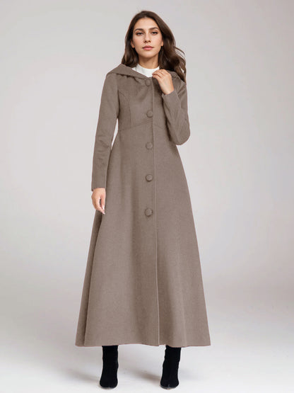 Wool Blend Coat With Hood Dark Navy A-line Flared Maxi Outerwear For Women 2026