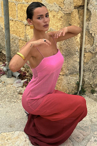 Gradual Print Chiffon Fashion Suspender Maxi Dress