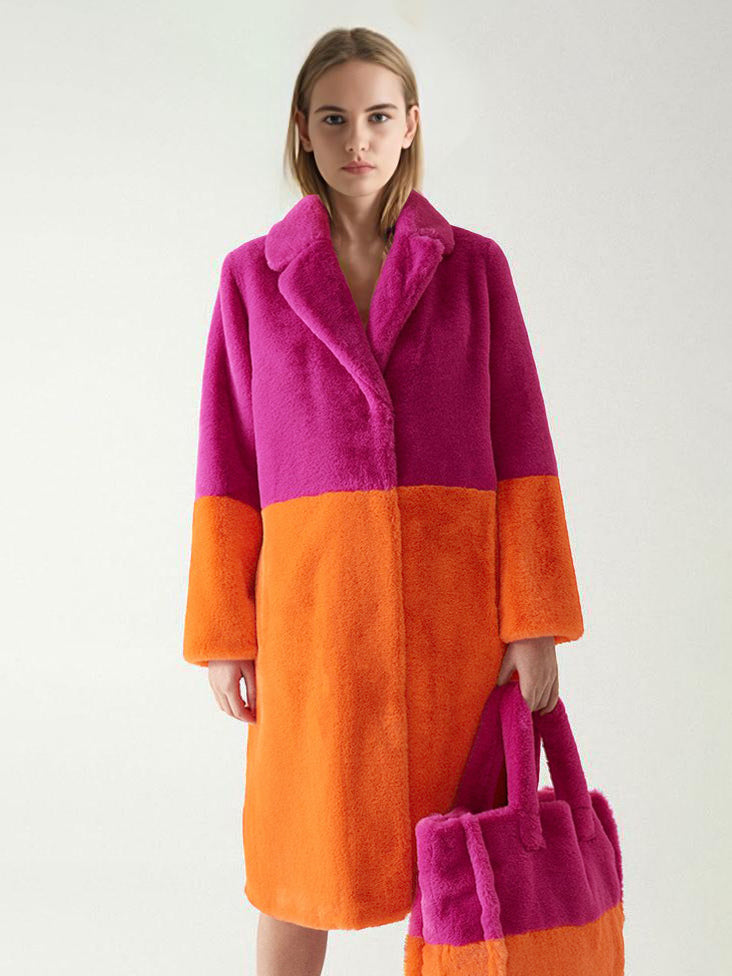 Faux Fur Coats For Women Two Tone Long Eco-friendly Fur Coat