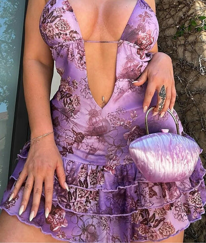 Halter Lace-Up Ruffled Mini Dress