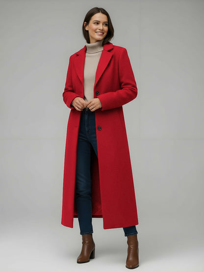 Woolen Long Straight Coat With Single-Breasted And Classic Notch Lapel For Women 2026
