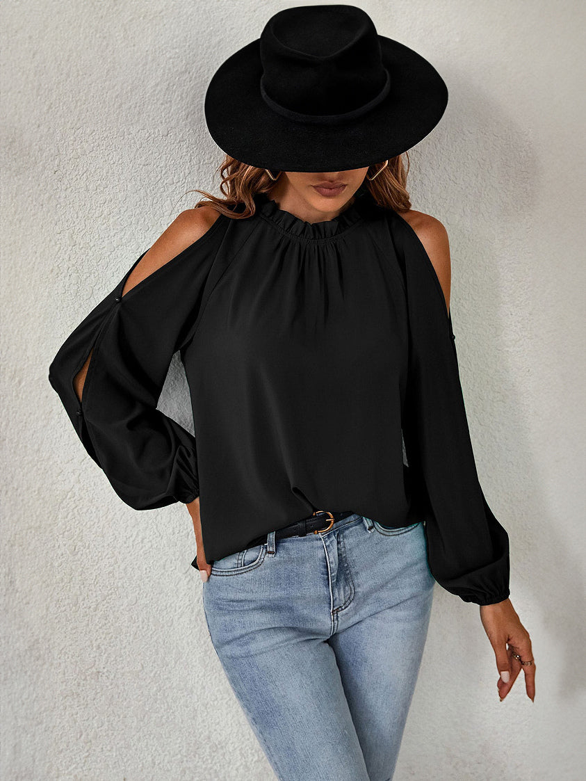 Shirt For Women Red Jewel Neck Casual Long Sleeves Tops
