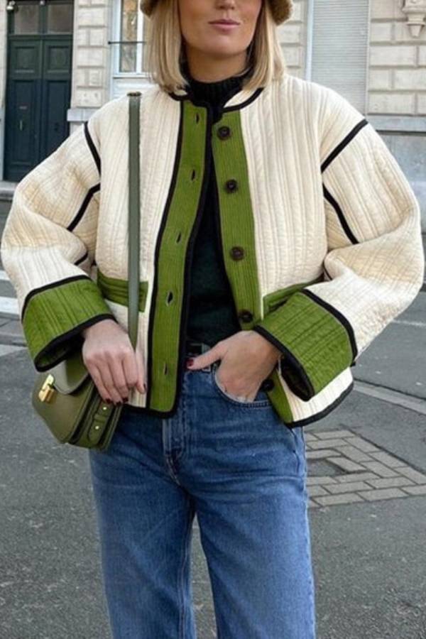 Fashionable Contrasting Color Cotton Coat