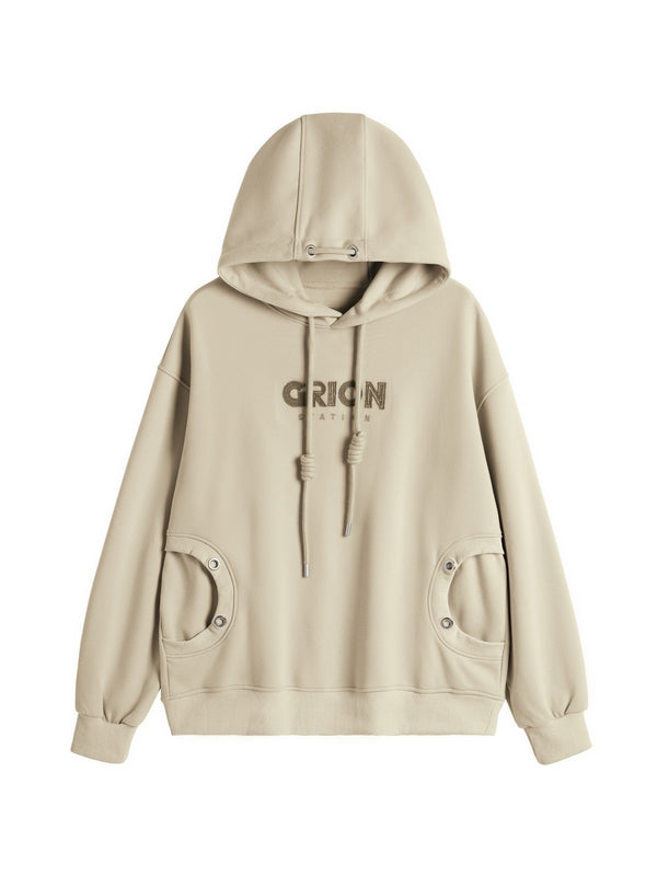 Letter Print Drawstring Eyelet Decor Pocket Oversized Hoodie