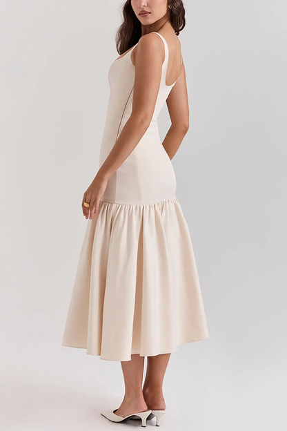 Graceful Silhouette Square Neck Wide Strap Drop Waist Midi Dress