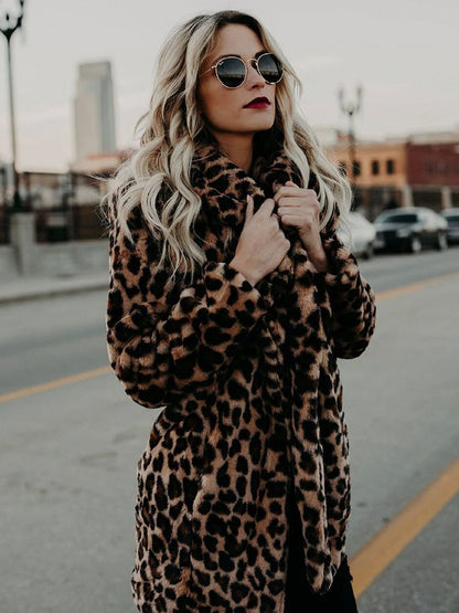 Faux Fur Coats Leopard Long Sleeves Leopard Print Oversized Eco-friendly Fur Coat