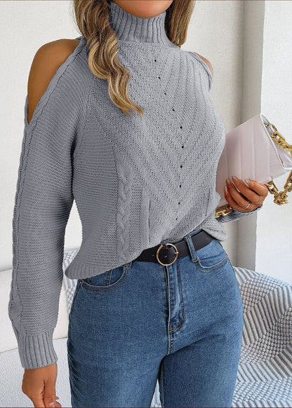 Cozy Off-Shoulder Turtleneck Knit Sweater