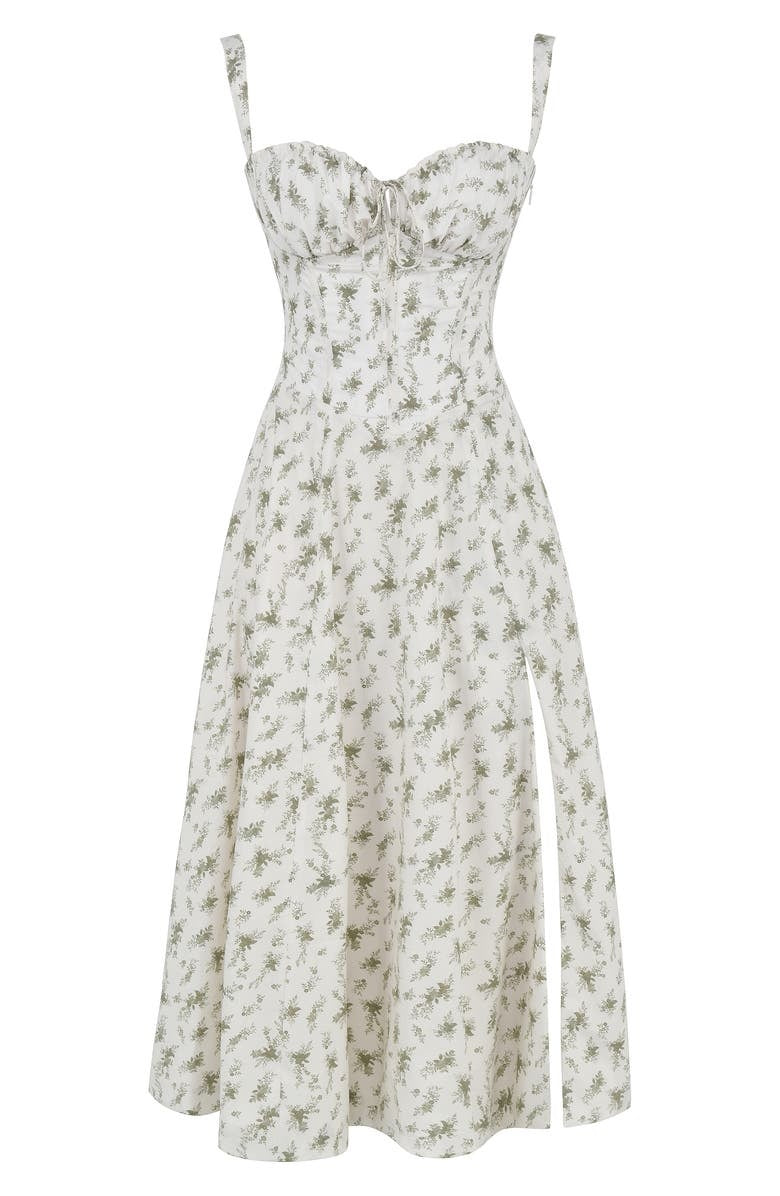 Floral Lace Up Back Spaghetti Strap Corset Fit and Flare Midi Dress