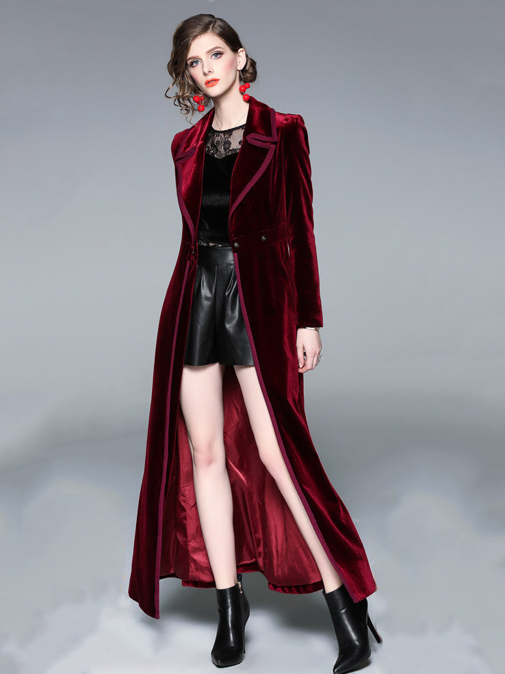 Women's Wrap Coat Turndown Collar Retro Burgundy Winter Outerwear