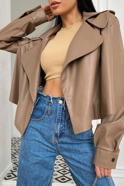 Oversized Collar Leather Biker Jacket