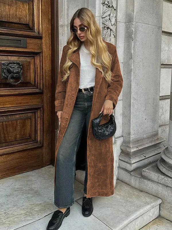 Trench Coat For Women Double-Breasted Old Money Style Classic Lapel Long Sleeves Oversized Spring Long Outerwear 2026