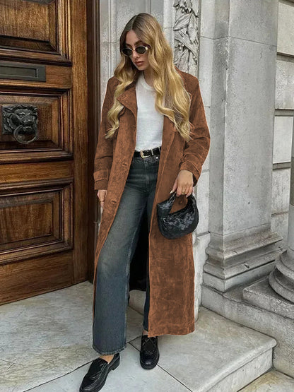 Trench Coat For Women Double-Breasted Old Money Style Classic Lapel Long Sleeves Oversized Spring Long Outerwear 2026