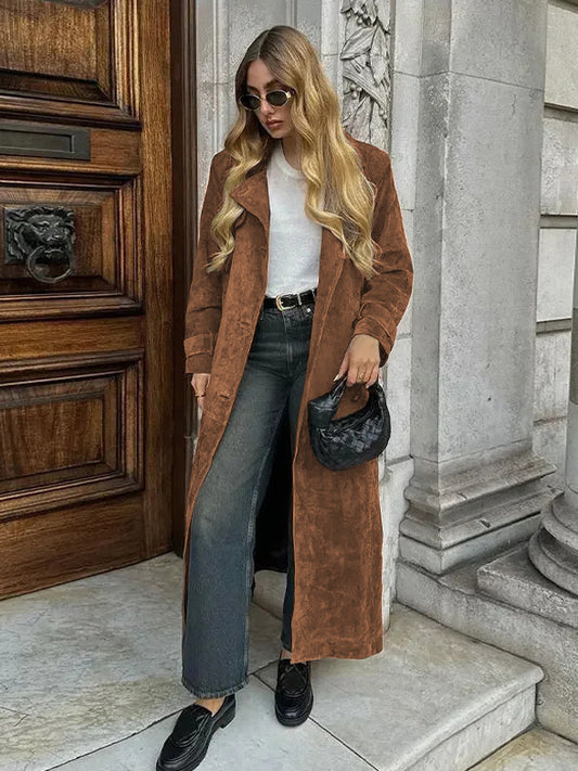 Trench Coat For Women Double-Breasted Old Money Style Classic Lapel Long Sleeves Oversized Spring Long Outerwear 2026