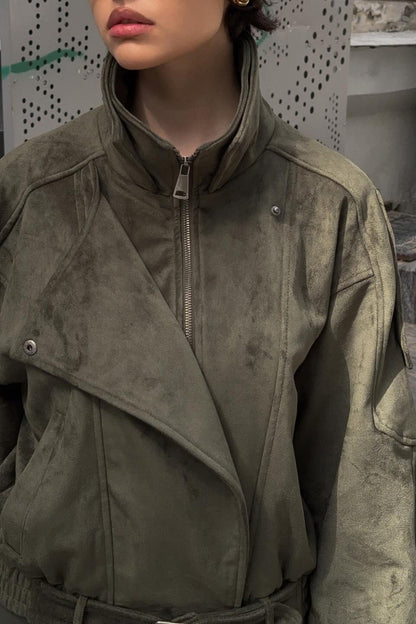 Stand Collar Suede Oversized Jacket