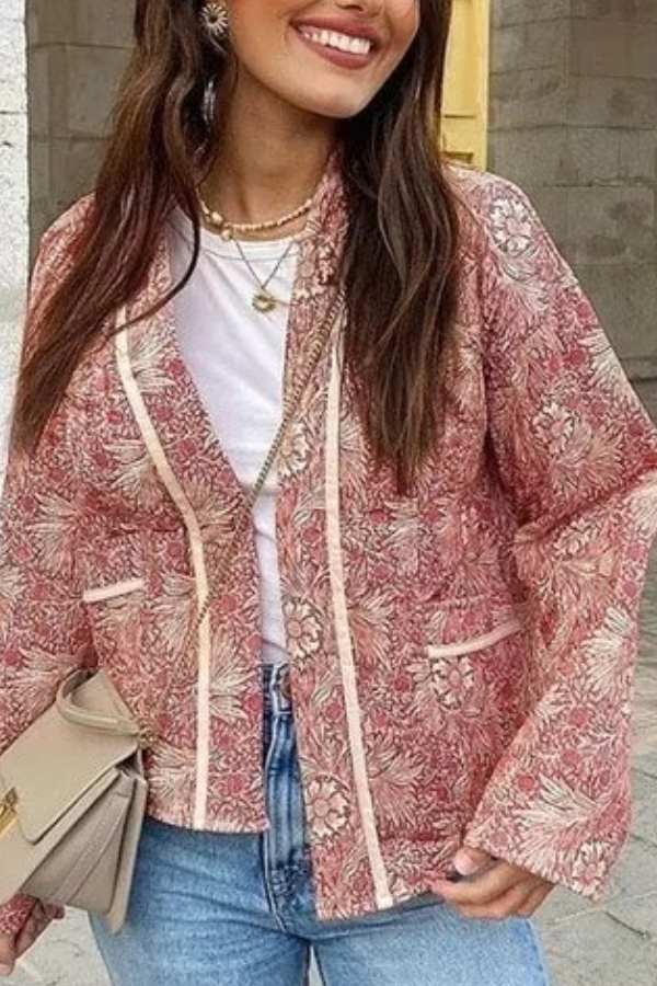 Loose Fashion Versatile Printed Cardigan Long Sleeve Cotton-padded Jacket