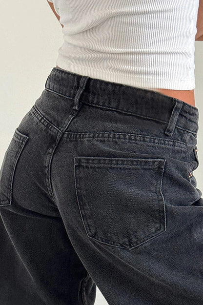 Solid Color Wide Leg Denim Jeans