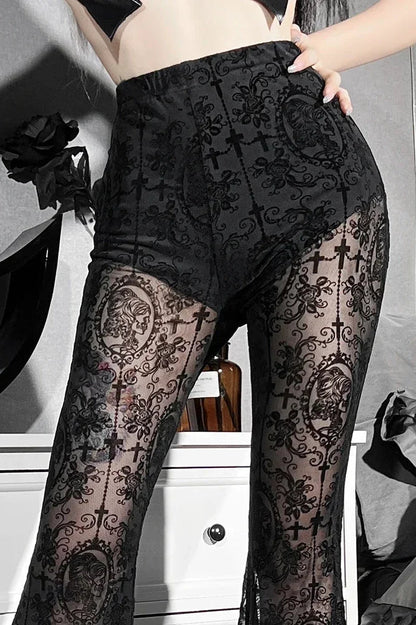 Y2K See-Through Mesh Floral Pant