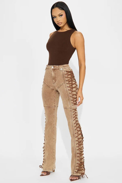 Trendy Drawstring Tie-Waist Stylish Denim Jeans