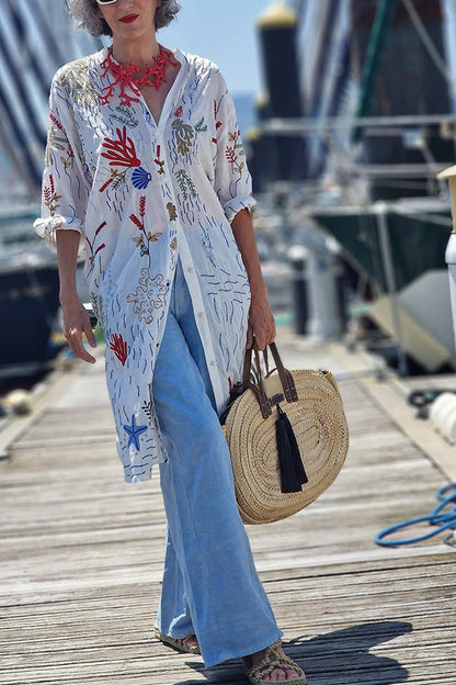 Sea Legends Shell Coral Long Button Shirt