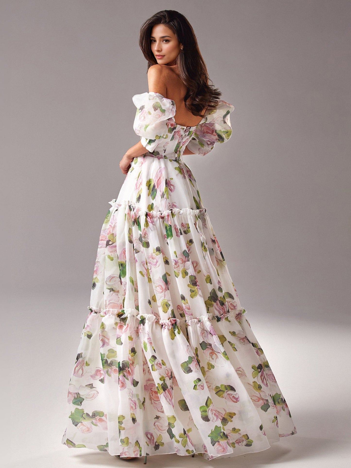 Party Dress Floral Off The Shoulder Tiered A-Line Elegant Prom Maxi Folklore Dresses
