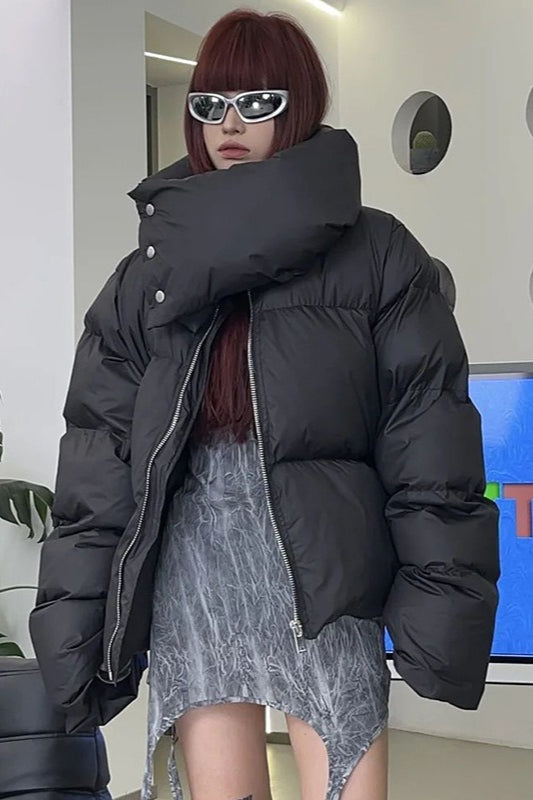 Oversized Snapshot Neck Warmer Puffer Jacket