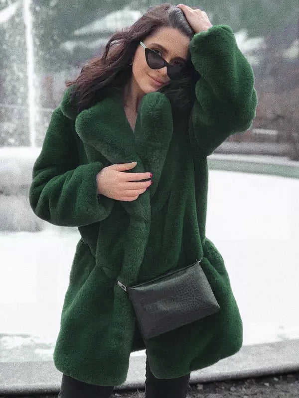 Faux Fur Coat Notched Lapel Winter Chic Eco-friendly Long Jacket For Women 2026