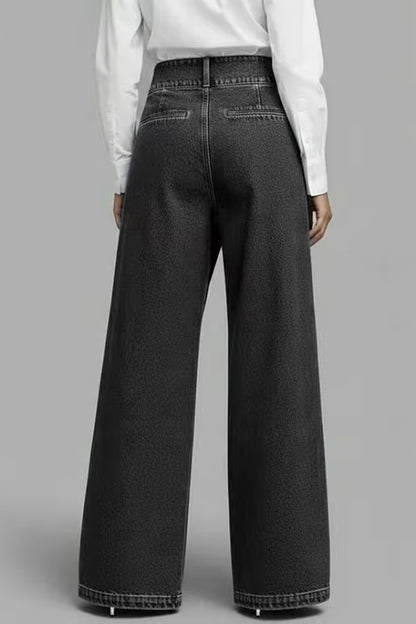 Stylish High-waisted Crossover Placket Pocket Casual Jeans