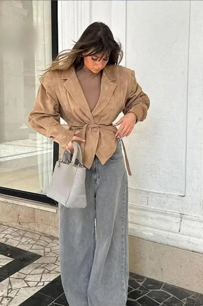 Trendy Tie Waist Short Coat