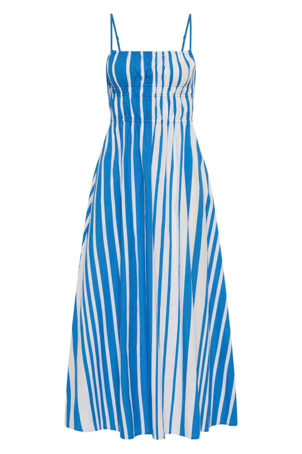 Striped Print Camisole Pleated Holiday Midi Dress