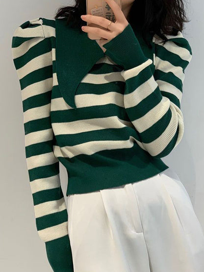 Striped Puff Sleeve Knit Sweater