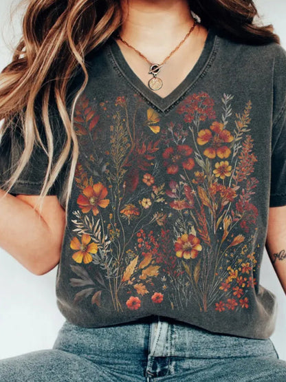 Black 90s Floral Print Oversized Short Sleeve Tee
