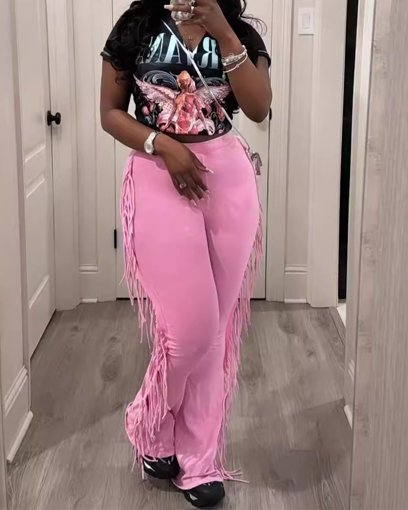 Casual Tassel Flared Trousers