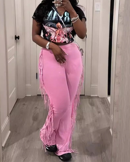 Casual Tassel Flared Trousers