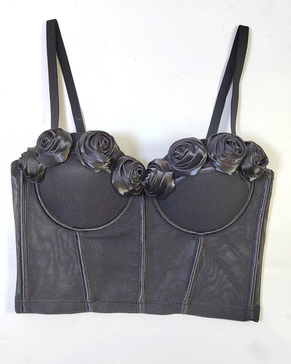 French Handmade Rose Flower Mesh Tube Top