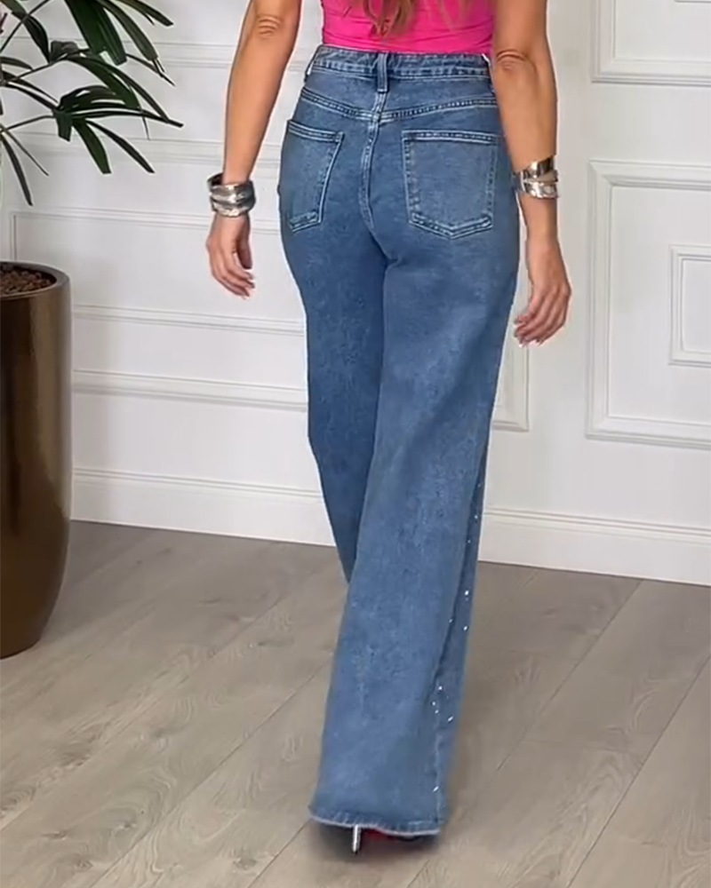 Diamond-Studded Straight Jeans (Pre-Sale)