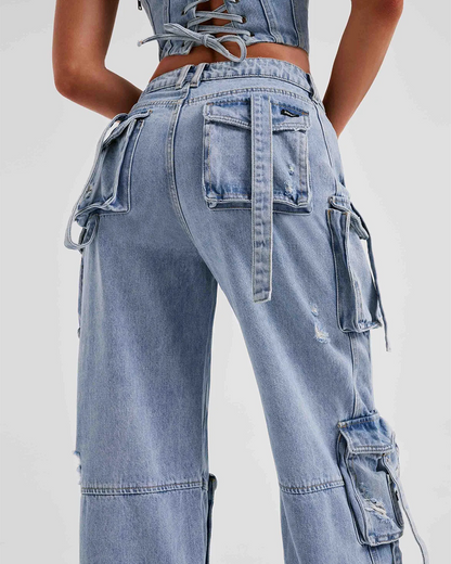 Multi-Pocket Wide-Leg Cargo Pants