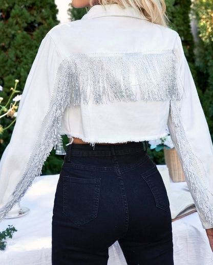 Fringed Distressed Denim Jacket